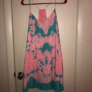 Hope’s got pink and teal flowy racerback dress